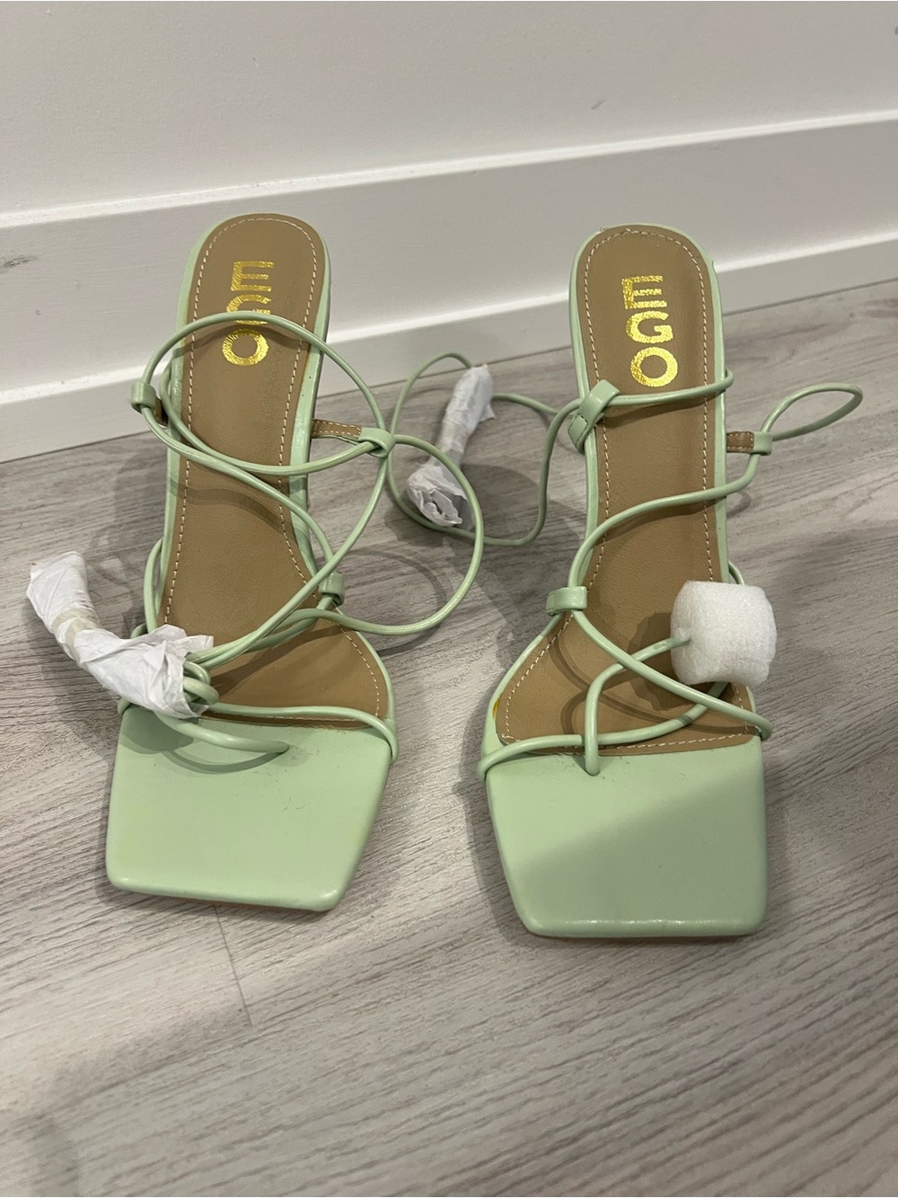 EGO Lace-Up Square Toe Sandals in Mint Green